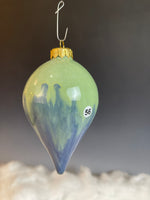 Blue on Green Teardrop Christmas Ornament (9956