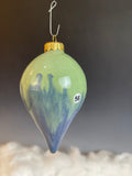 Blue on Green Teardrop Christmas Ornament (9956