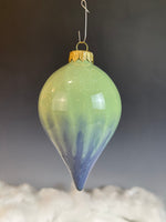 Blue on Green Teardrop Christmas Ornament (9953