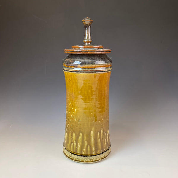 Tall Tan Ash Lidded Jar