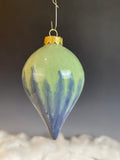 Blue on Green Teardrop Christmas Ornament (9956