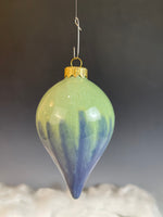 Blue on Green Teardrop Christmas Ornament (9952