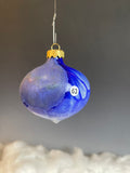 Blue Crystalline Pointed Orb Wood Fired Christmas Ornament 9963